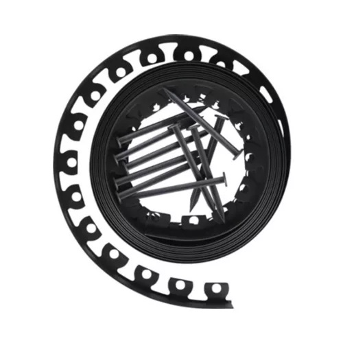 Kerti ágyásszegély szett flex grafitszürke 3,8 cm x 10 m 20 db leszúrótüskével