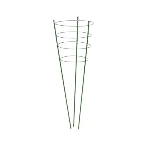 Virágtámasz, műanyaggal bevont fém, zöld, 90cm x 7mm+4db gyűrű átm.29,5-28-27-22cm