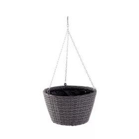 Virágtartó függőkosár, rattan szürke H22x35cm