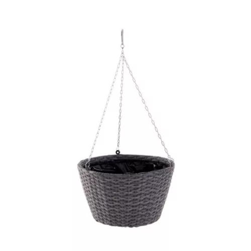 Virágtartó függőkosár, rattan szürke H22x35cm